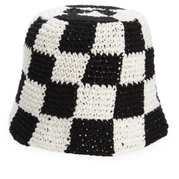 bp Accessories Bp Black White Checkered Crochet Cotton Bucket Hat